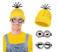 VIDSTW 3 Piezas Accesorios de Disfraces Halloween Adultos Niños Gafas Steampunk Gorro Amarillo Accesorios de Cosplay de Minion Accesorio de Disfraz para Halloween Carnaval Cosplay