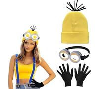 VIDSTW 3 Piezas Accesorios de Disfraces Halloween Adultos Niños Gafas Steampunk-Gorro Amarillo-Guantes Negros Accesorios de Cosplay de Minion Accesorio de Disfraz para Halloween Carnaval Cosplay