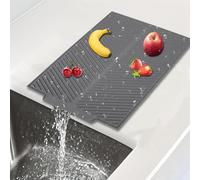VIDSTW Cocina Alfombrilla Escurreplatos Gris 43 x 34 x 0,45 CM Claro Escurreplatos Alfombra Escurre Platos Silicona Resistente Calor Protector Encimera Desagüe Rápido para Secar Platos （Vertical）