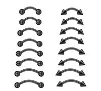 VIDSTW Curva Barbell 16 Piezas Implante Inoxidable Curvado Barra 6/8/10/12MM para la Ceja Labio Daith Rook Hélix Septo Puente Ombligo Piercing (Negro)