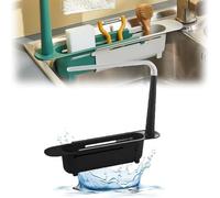 VIDSTW Organizador Fregadero Escalable 32-38CM Soporte Esponja Fregadero Ajustable Organizador Cocina Diseño Hueco Inferior Organizador Fregadero Cocina para Colocar Estropajo, Esponjas (Negro)