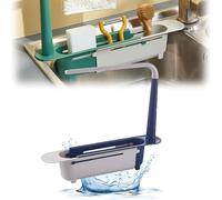 VIDSTW Organizador Fregadero Escalable 32-38CM Soporte Esponja Fregadero Ajustable Organizador Cocina Diseño Hueco Inferior Organizador Fregadero Cocina para Colocar Estropajo, Esponjas (Azul)