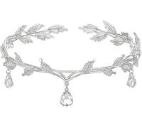 VIDSTW Tiara Duende Corona Princesa de Forma Hoja Tiara Princesa Tocado Novia con Diamantes Imitación Roma Tiara Mujer Disfraz Elfo Mujer Accesorios para Boda Fiesta Cumpleaños (Plata)