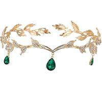 VIDSTW Tiara Duende Corona Princesa de Forma Hoja Tiara Princesa Tocado Novia con Diamantes Imitación Roma Tiara Mujer Disfraz Elfo Mujer Accesorios para Boda Fiesta Cumpleaños (Verde)