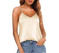 VIDUSSA Camisola chaleco de satén con cuello en V para mujer, de seda, holgada, sin mangas, tops tipo camiseta, champán, M