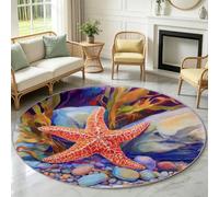 Vie Marine - Alfombra redonda para salón, dormitorio y chimenea, cocina, comedor, estrella mar y algas - Alfombra de suelo de pelo corto suave, decoración lavable y antideslizante, multicolor 60 cm