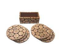 VIE Naturals Juego de Posavasos Redondos Hechos a Mano de Madera Rebanada de 6 Piezas con Soporte, Talla Única, Multicolor