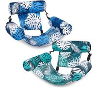 Viechoes Pack de 2 Flotador Piscina Adulto, Sillón Hinchable Piscina con Respaldo y Asas, Tumbona Flotante Portátil de PVC para Playa, Inflatable Pool Chair para Verano, Diseño Tropical (Verde/Azul)