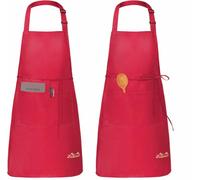 Viedouce 2 pack Delantales Impermeables Ajustables del Cocinero con Bolsillo Cocina Delantale para Mujeres Hombres, Delantal Chefs Cocina para Hornear,Rojo