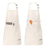 Viedouce 2 Piezas Delantales Impermeables Ajustables del Cocinero con Bolsillo Cocina Delantale de Cocina para Mujeres Hombres,Delantal Chefs Cocina para Cocinar/Hornear (Beige)