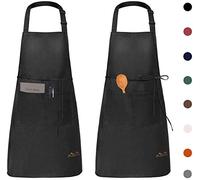 Viedouce 2 Piezas Delantales Impermeables Ajustables del Cocinero con Bolsillo Cocina Delantale de Cocina para Mujeres Hombres,Delantal Chefs Cocina para Cocinar/Hornear (Negro)