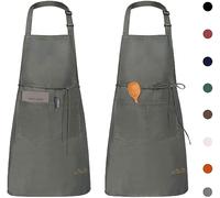 Viedouce 2 Piezas Delantales Impermeables Ajustables del Cocinero con Bolsillo Cocina Delantale para Mujeres Hombres,Delantal Chefs Cocina (Gris)
