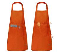Viedouce 2 Piezas Delantales Impermeables Ajustables del Cocinero con Bolsillo Cocina Delantale para Mujeres Hombres,Delantal Chefs Cocina (Naranja)