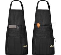 Viedouce 2 Piezas Delantales Impermeables Ajustables del Cocinero con Bolsillo Cocina Delantale para Mujeres Hombres,Delantal Chefs Cocina (Raya Negro)