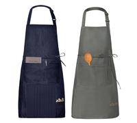 Viedouce Delantales de Cocina Impermeables 2 pack, Delantal Ajustable para Cocina con Bolsillos, Delantal para Mujeres y Hombres Chef BBQ Resistente Fácil de Limpiar, Azul Marino & Gris