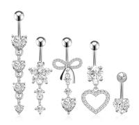 ViEinkaufen 5 barras de ombligo, anillos de acero inoxidable, diseño de flor, corazón, borla, ombligo, joyería hipoalergénica para mujeres y niñas, onesize, Acero inoxidable, No es una piedra preciosa