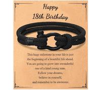 ViEinkaufen Pulsera para niños, regalo de 18 cumpleaños para niños, pulsera negra para adolescentes, hijo, nieto, sobrino, hermano, regalo de cumpleaños número 18 con tarjeta, talla única, Cuerda de