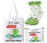 ViEinkaufen Regalos para los amantes de las ranas, regalos de cumpleaños, bolsa de rana con bolsillo interior, calcetines de rana, bolsa de maquillaje, regalos de agradecimiento para mujeres, niñas