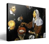 Vieja Friendo Huevos | Diego Velázquez | Barroco | Cuadro Canvas Wall Art | Impresión Gi lienzo algodón puro | Bastidor 3cm | 55x75cm