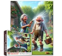 Vieja Mujer y Hombre Jugar con el agua Jigsaw Puzzle 1000 piezas para Adultos Flor Pistola de Agua Viejo Pareja Puzzle Dulce y Dulce Juegos de Actividad Familiar Desafiante Juego