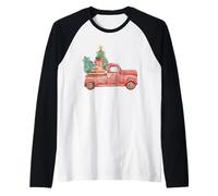 Viejo camión agrícola Cargado con árbol de Navidad y Regalos Camiseta Manga Raglan