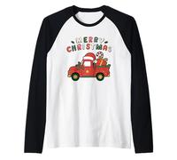 Viejo camión agrícola Cargado con árbol de Navidad y Sombrero de Papá Noel Camiseta Manga Raglan