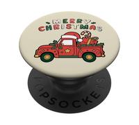 Viejo camión agrícola Cargado con árbol de Navidad y Sombrero de Papá Noel PopSockets PopGrip Adhesivo