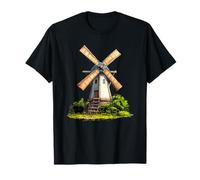 Viejo Holandés Molino De Viento Campo Paisaje Rural Arte Camiseta