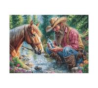 Viejo Hombre Caballo Granja Campo Naturaleza Salvaje Hermosa Puzzle 500 Piezas Decoración De Sala Happy Time Rompecabezas para Adultos 3D DIY Creativo Desafío Intelectual Juguete Educativo 500 PCS