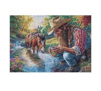 Viejo Hombre Caballo Granja Campo Naturaleza Salvaje Hermosa Puzzles 300 Piezas Juguete Educativo 3D Interactivo Rompecabezas Familiar para Toda La Familia Entretenimiento Creativo Decorativo 300 PCS