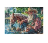 Viejo Hombre Caballo Granja Campo Naturaleza Salvaje Hermosa Puzzles 300 Piezas Obra De Arte Colorido Rompecabezas para Adultos Decoración Hogar Moderno DIY Creativo Desafío 300 PCS