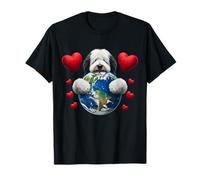 Viejo Inglés Pastor Perro Día de la Tierra Abrazo Amor Dueño Planeta Mamá Camiseta