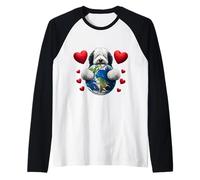 Viejo Inglés Pastor Perro Día de la Tierra Abrazo Amor Dueño Planeta Mamá Camiseta Manga Raglan