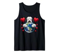 Viejo Inglés Pastor Perro Día de la Tierra Abrazo Amor Dueño Planeta Mamá Camiseta sin Mangas