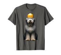 Viejo perro pastor inglés amarillo duro sombrero trabajador de la construcción Camiseta