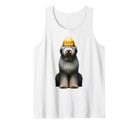 Viejo perro pastor inglés amarillo duro sombrero trabajador de la construcción Camiseta sin Mangas