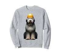 Viejo perro pastor inglés amarillo duro sombrero trabajador de la construcción Sudadera