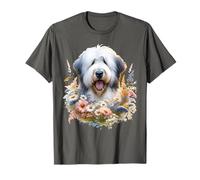 Viejo perro pastor inglés verano flores silvestres Camiseta