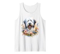 Viejo perro pastor inglés verano flores silvestres Camiseta sin Mangas