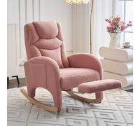 VIEKOS 052 Mecedora, sillón relax, silla de salón con reposabrazos, mecedora acolchada, silla acento para dormitorio, tela de peluche rosa, capacidad de carga de 110 kg