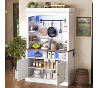 VIEKOS Armario de cocina de 183 cm, armario de despensa, vitrina y armario de vino con gancho para cocina, comedor, estudio y dormitorio, color blanco