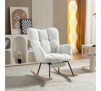 VIEKOS Nueva mecedora de tela de peluche acolchada con reposapiés extensible en blanco