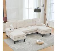 VIEKOS Sofá moderno de 4 plazas en U con chaise longue doble, hecho de tela de pana suave, con acolchado cómodo, respaldo moderno y construcción robusta. Perfecto para cualquier concepto de salón