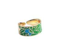 VIEKYBUTTY Anillo esmaltado ajustable con diseño floral pintado a mano, diseño artístico elegante, ajuste ligero y cómodo, regalo único para mujer, joyería cultural vintage, Talla única, Acero aleado