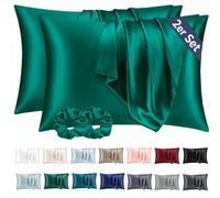 Vielit 2 funda y almohada de satén 70 x 40 cm, color verde oscuro, suave como la seda, mejor cuidado que la funda de seda, para cabello y piel, viene con 2