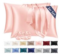 Vielit 2 fundas de almohada de satén 40 x 60 cm, color rosa, suave como la seda, mejor cuidado que la de seda, para cabello y piel, con 2 gomas para el pelo