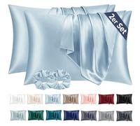 Vielit 2 Piezas Funda Almohada Satén 40x60 Azul Claro, Suave Como la Seda, para el Cabello y la Piel Con 2 Elásticos