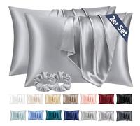 Vielit 2 Piezas Funda Almohada Saten 50x70 Gris, Suave como la Seda, Funda de Almohada para el Cabello y la Piel Viene con 2 Elásticos para el Cabello