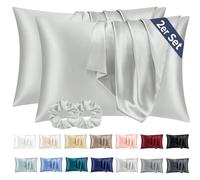 Vielit Funda de almohada de raso 40x80 cm, color gris plateado, suave como la seda, mejor cuidado que la de seda, con 2 gomas
