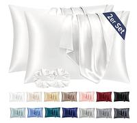 Vielit Juego de 2 fundas de almohada de raso, 40 x 80 cm, color blanco, suave como la seda, mejor cuidado que la de seda, para cabello y piel, con 2 gomas